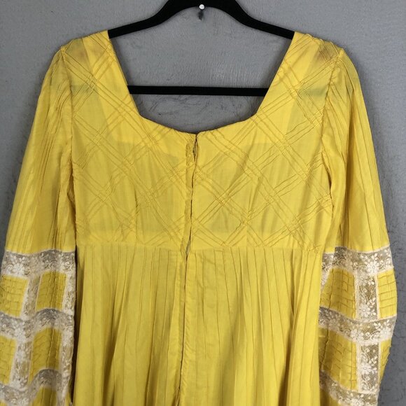 Vintage 1970s Boho Hippy Mexican Wedding Dress Tachi Castillo 14 Yellow Maxi - Picture 13 of 16